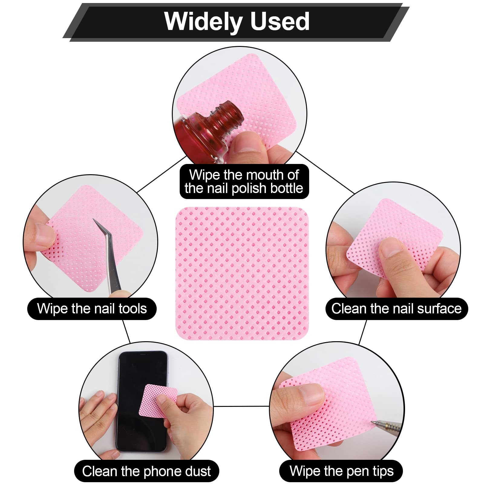 400 Pieces Nail Cotton Pads,1 Pull-Down Pump Dispenser Bottle, Small, Pink