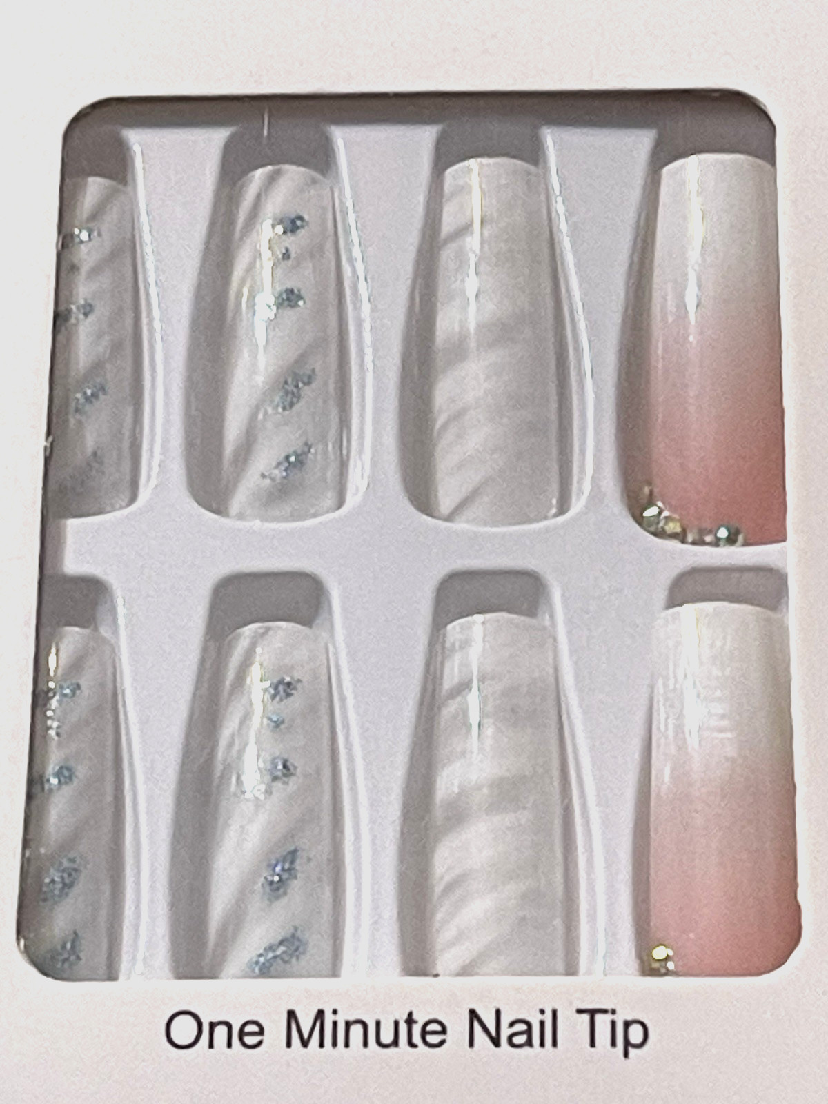 False Nail Professional NUDE & WHITE OMBRÉ with MARBLE DETAIL Press On Manicure