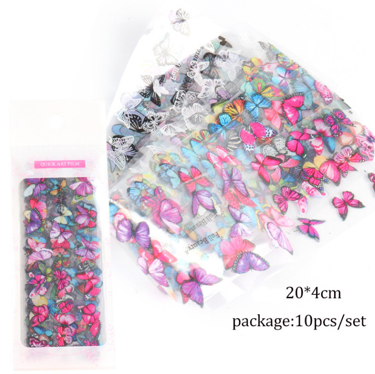 10Pcs Colorful Beautiful Butterfly Nail Art Transfer Foil Sticker Manicure 1789