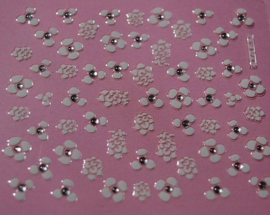 3D Nail Stickers Beautiful White Flowers with Crystals (price is for 2 pcs)