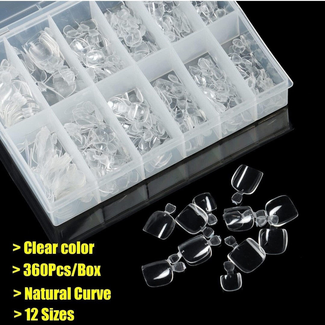 360Pcs Soft Gel Toe Nail Tips for Soak off Gel Extension Systems, Short Pre-Shap