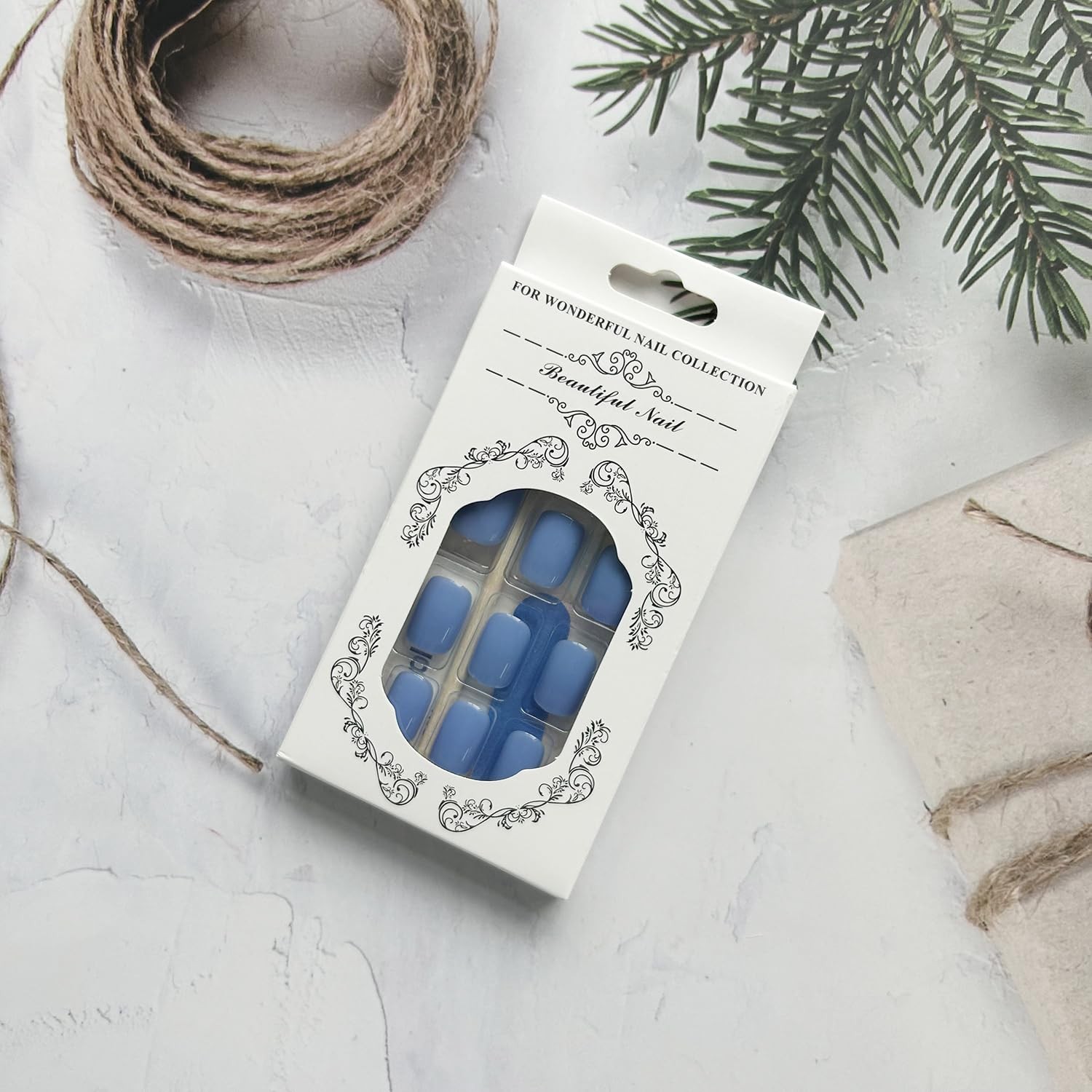 Lake Blue Press on Nails Short Square Fake with Nail Short, lake blue