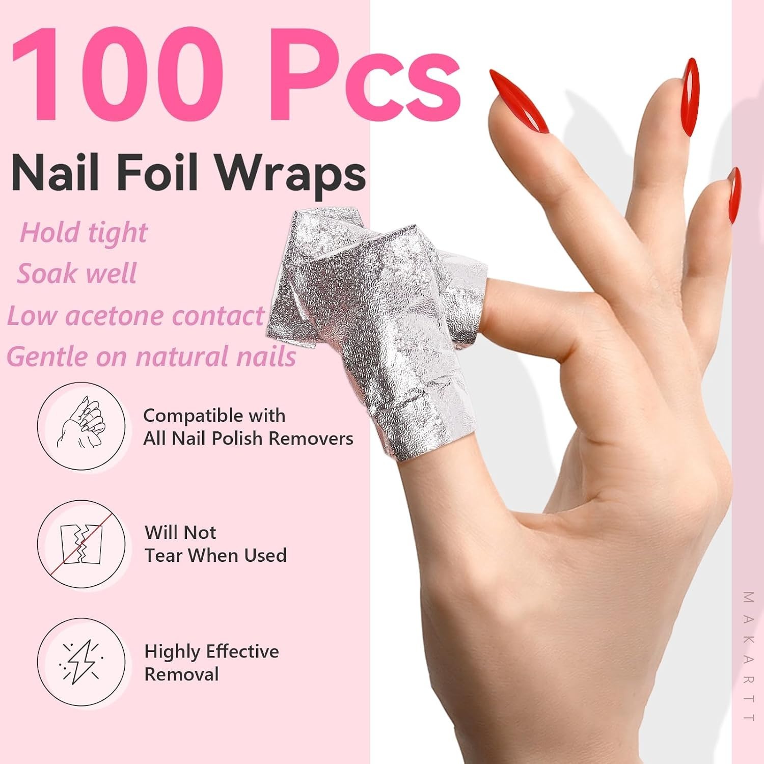 100 PCS Nail Foil Wraps with Ergonomic Embossed Design – Quick Removal