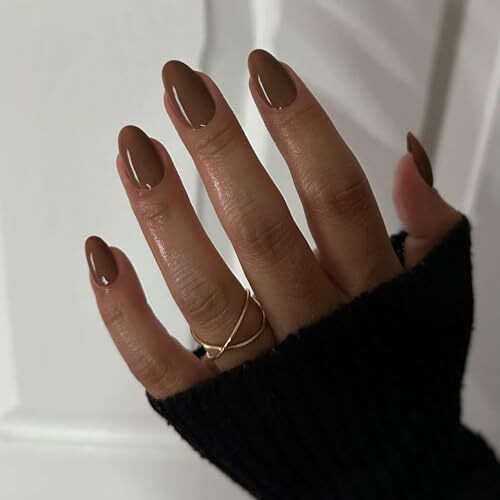 Light Brown Press on Nails Short Oval Round Nails Glue on oval light brown