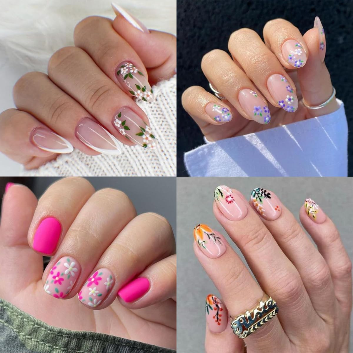 30Pcs Flower Nail Stickers for Nail Art 3D Self Adhesive Colorful Floral Nail De