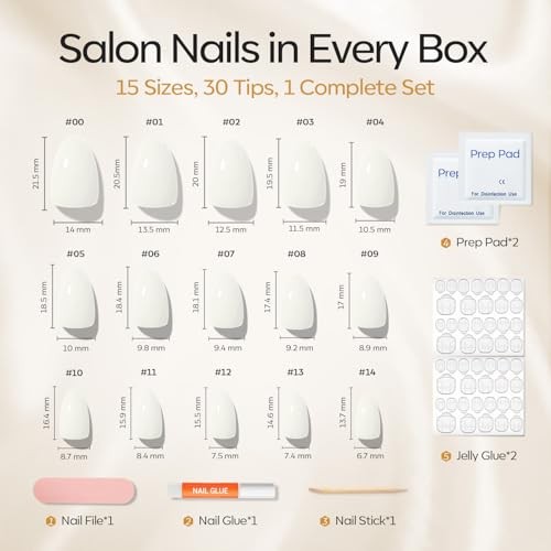 Milky White Press on Nails Almond, Short Almond Fake Nails, A1-Milky White