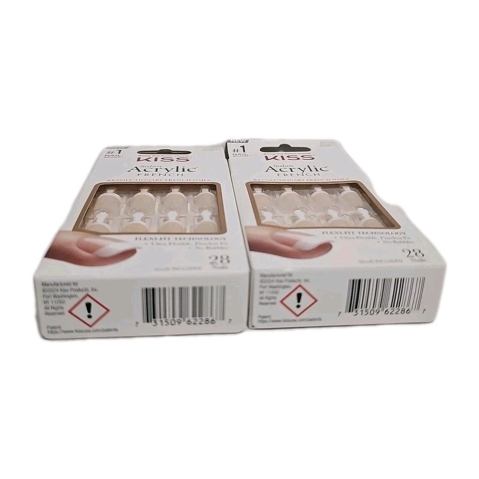 2 Pack- Kiss Salon Acrylic French RS Real Short 28ct Glue On Flexi-Fit New