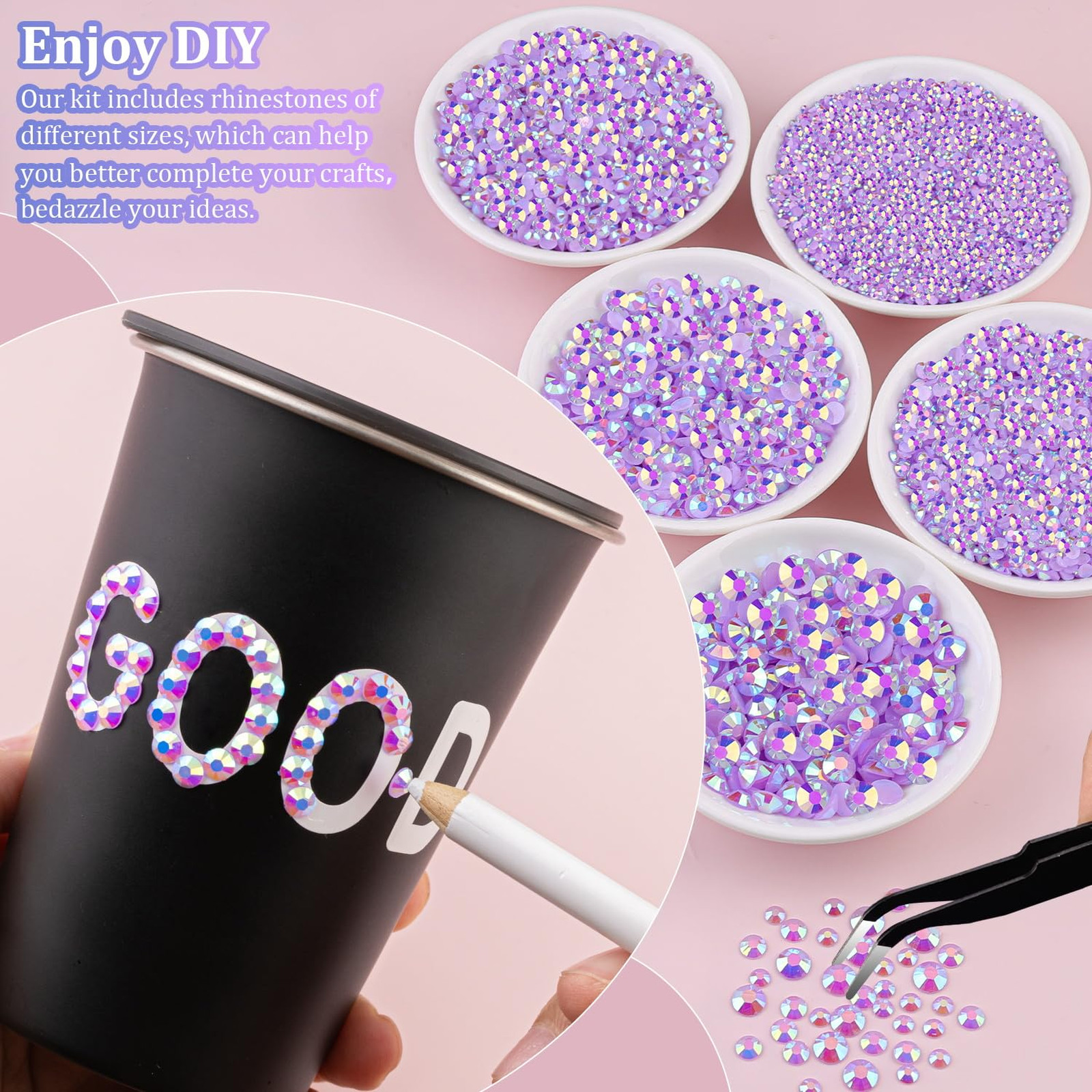 Resin Jelly Rhinestones Lavender Purple AB Flatback Gems 25000Pcs with Tweezers