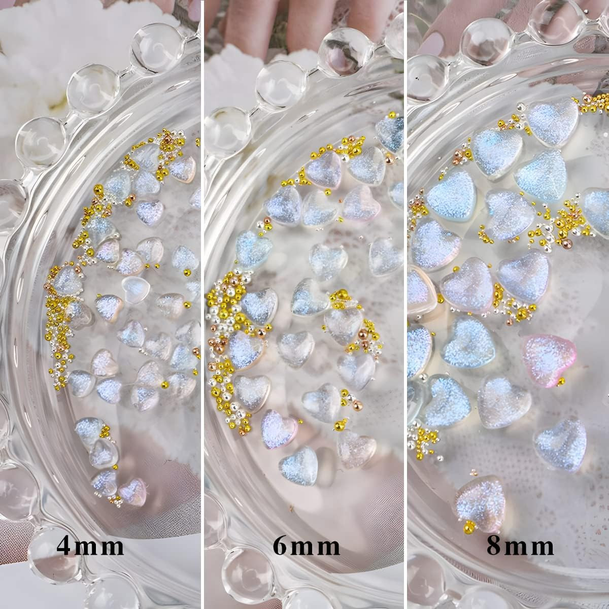 210 Pcs 3D Heart Nail Charms, Mixed Size Love Rhinestones, Flat Jelly Resin Crys