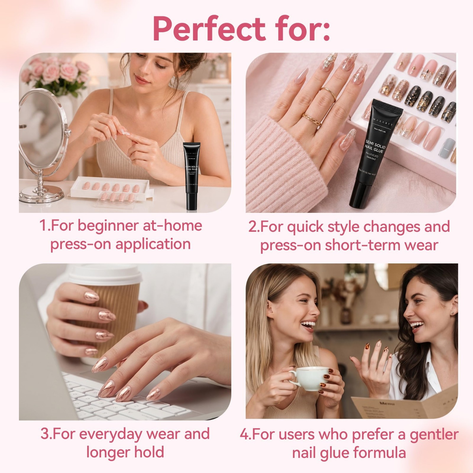 Press On Nail Glue – No UV Needed, 20s Air Dry, Strong Hold, Easy DIY, Hema-Free