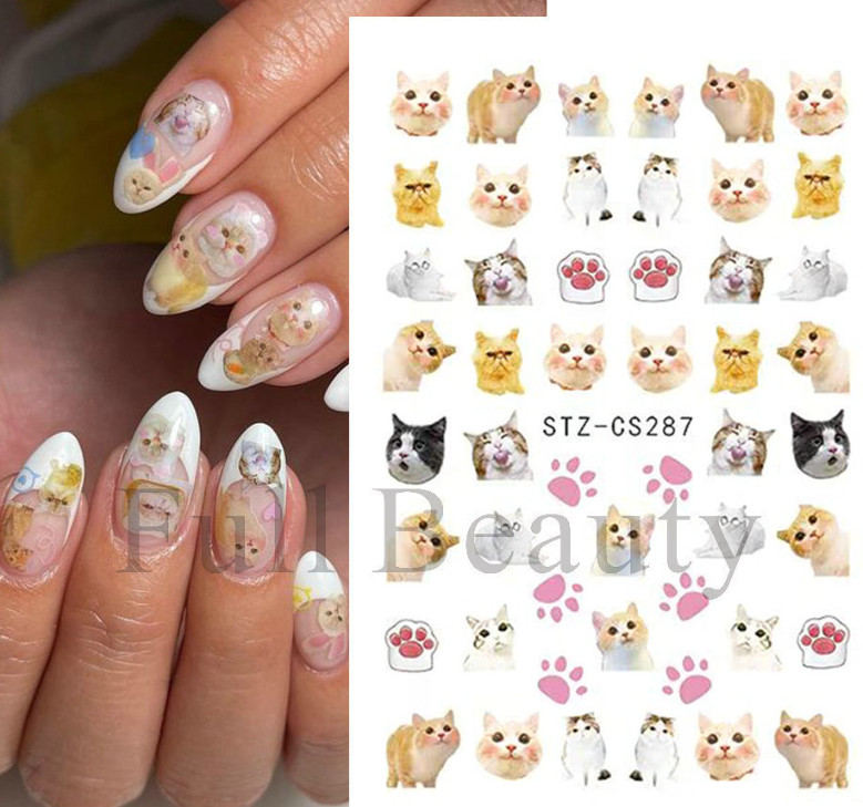 3 Sheets Cat Kitten Footprint Nail Stickers 3D Self-Adhesive Cartoon Animal NS2