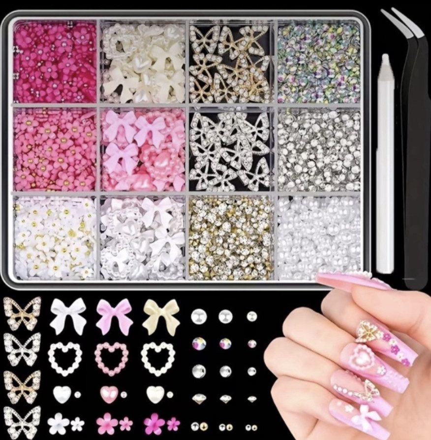 DIY Nail Kit For Beginners With Acrylic Powder Gel, Tools, & Kawaii nail charms