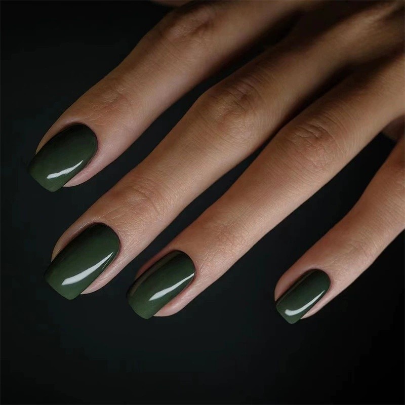 24Pcs Glossy Nude Square Press On Nails Full Cover False Nails Reusable