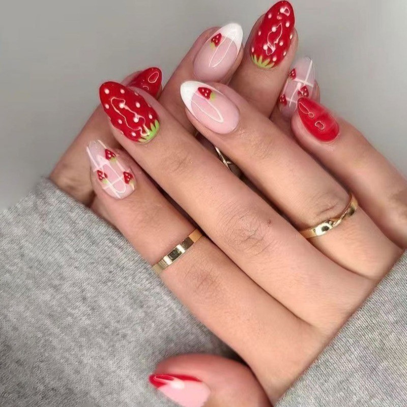 48 Pcs of Sweet Girl Pink Transparent Nail Art, Medium Length Vacation Nail Art