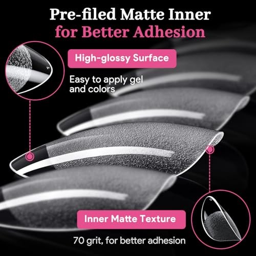 Fake Nail Tips, 15 Sizes 240 PCS Clear Half Matte Press On Extra Short Almond