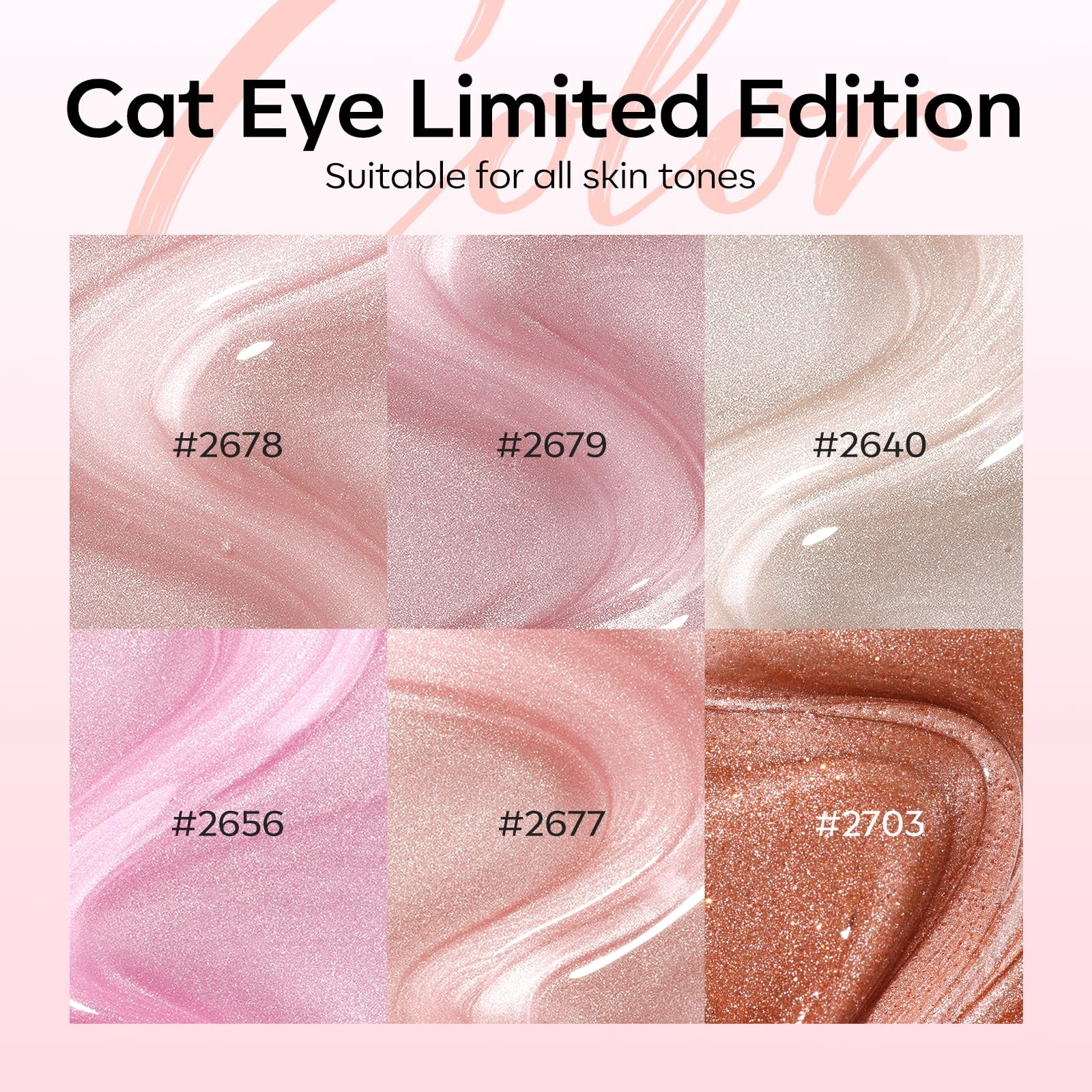 Cat Eye Gel Nail Polish, 6 Colors Nude Gel Polish Pink Glitter Brown with Mag…