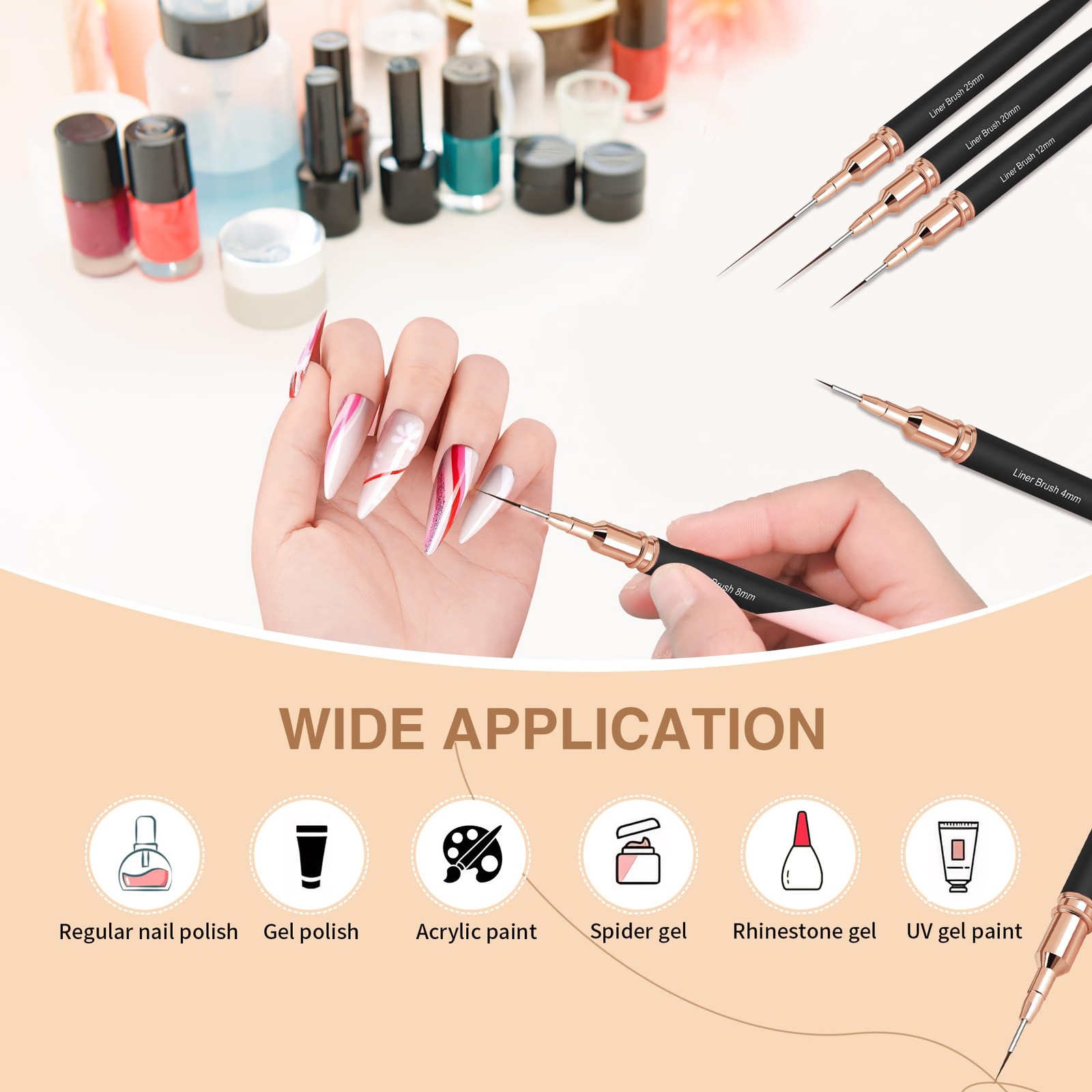 5 Pcs Nail Art Brushes Nail Art Liner Brushes Painting Art Drawing Tool