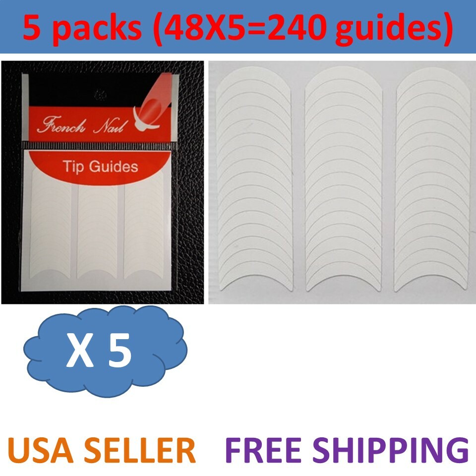 5 Packs French Manicure Nail Art Tip Guide Sticker Stencil Round Form Decoration