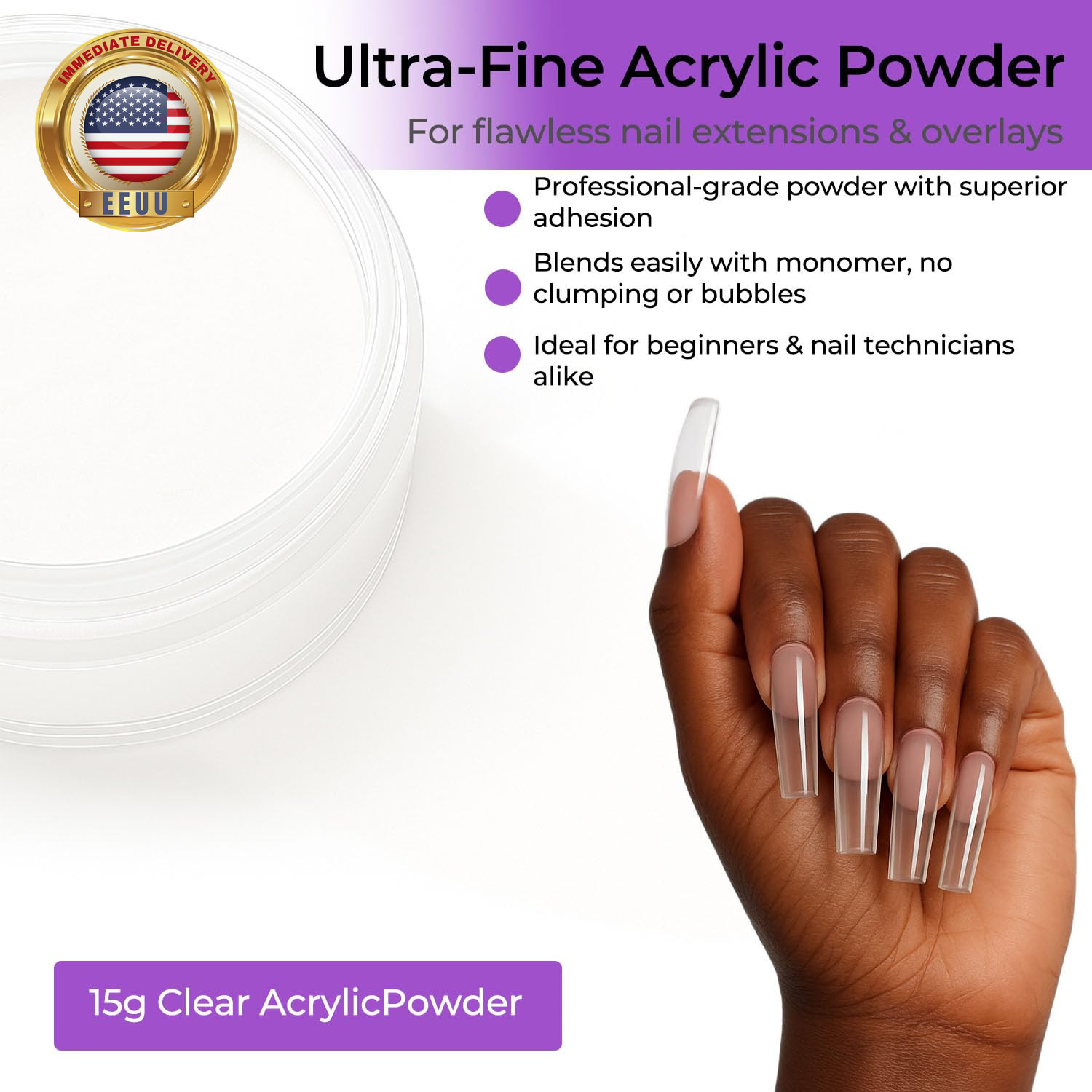 9Pcs Acrylic Nail Kit – 4Pcs Acrylic Powder (Pink, White, Clear, Nude) and Profe