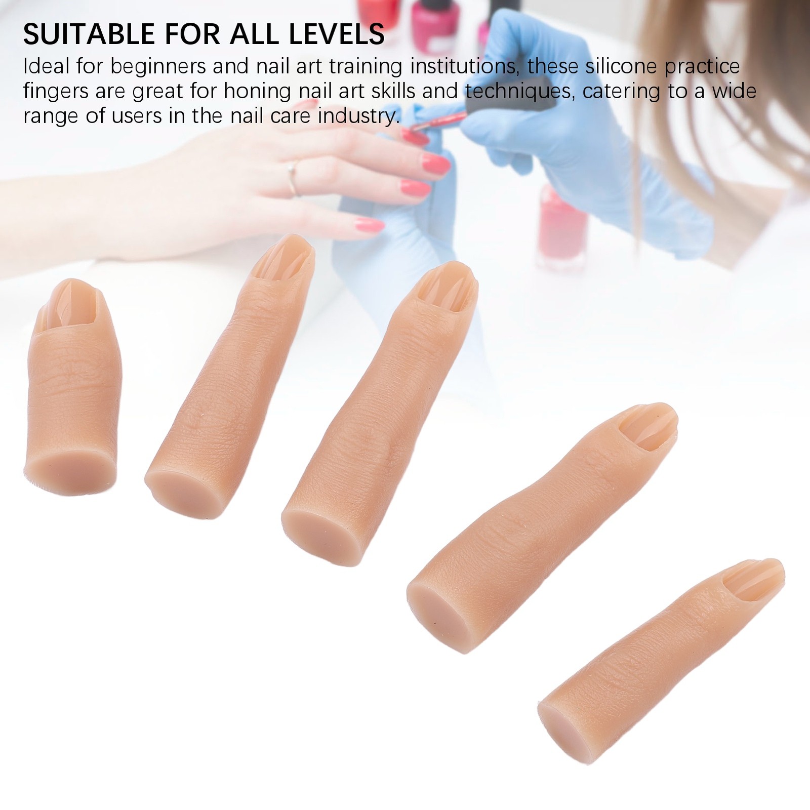 5 Pcs Silicone Nail Practice Finger High Elasticity For Nail Art Easy To Use