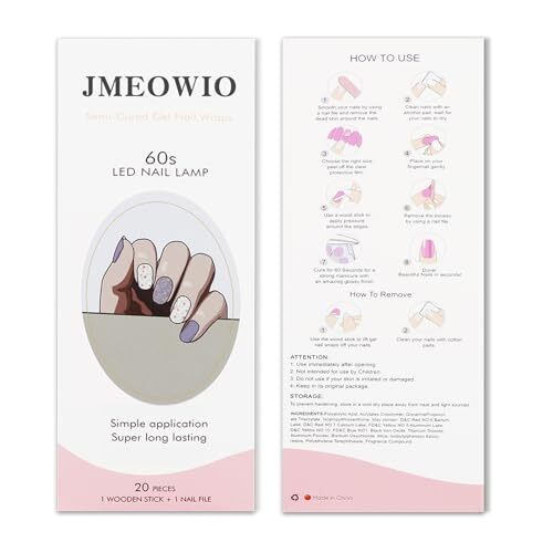 Gel Nail Stickers White Purple Flower Semi Cured Gel Nail Strips Wraps UV/LED