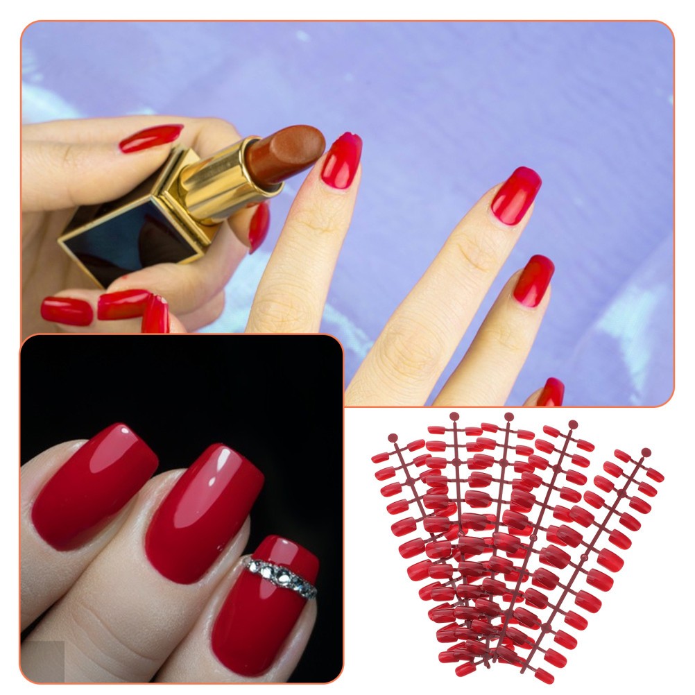 120Pcs Reusable Red False Nail Tips for Nail Art DIY and Manicure Use