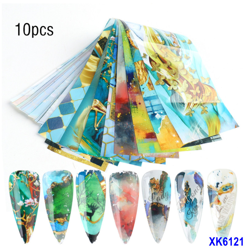 Metallic Texture Marble Design Butterfly Nail Foil Transfer Sticker 10pc 20X4cm