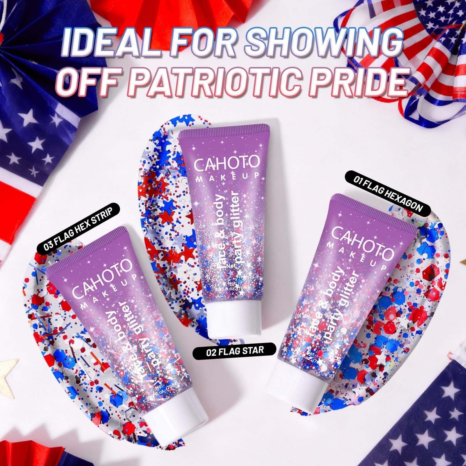 Flag Star Glitter , Red White Blue Star for Body Hair, Patriotic Pride USA Fl…
