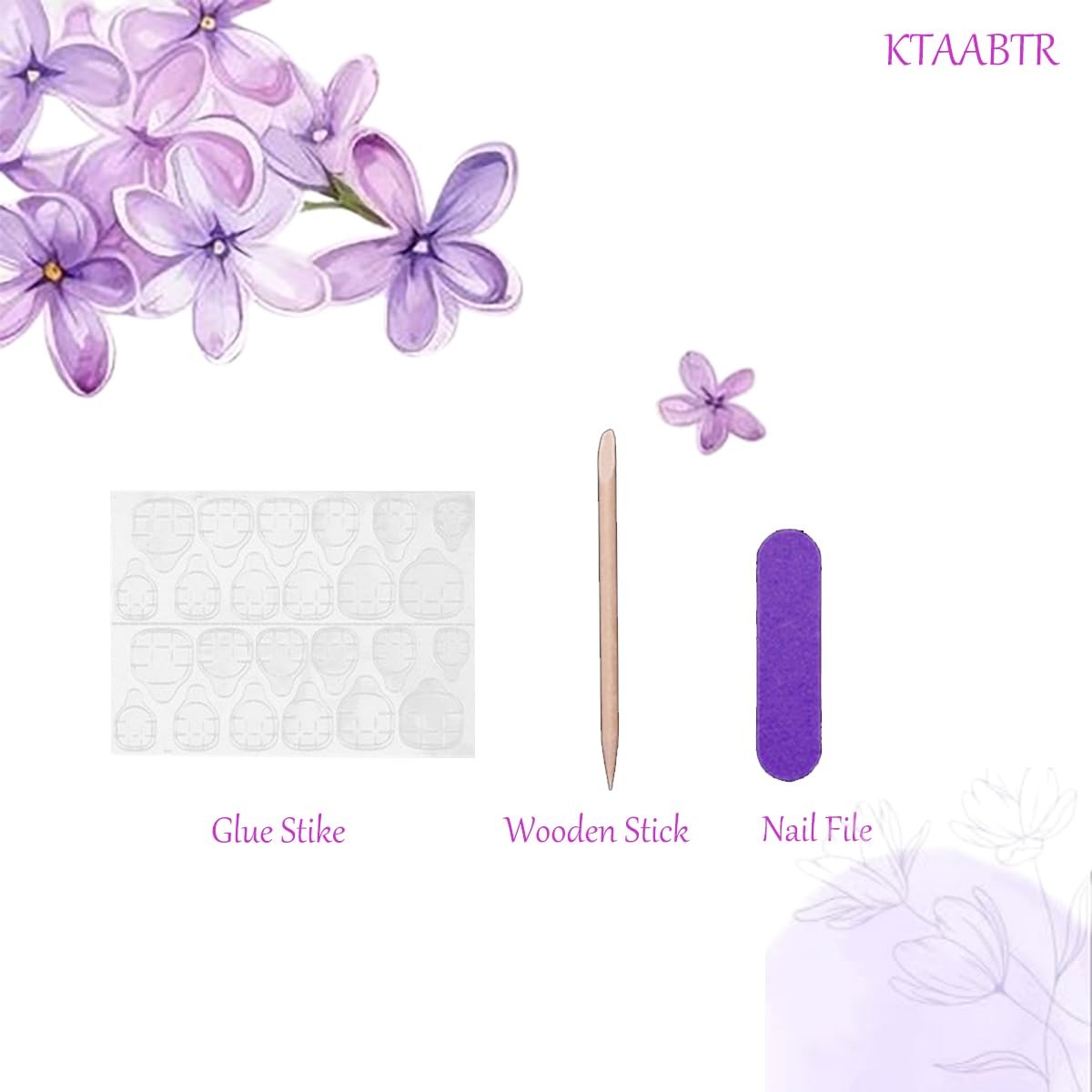 French Tip & Flower Toenails, 24Pcs Reusable, Glossy Acrylic, Square Shape, P…