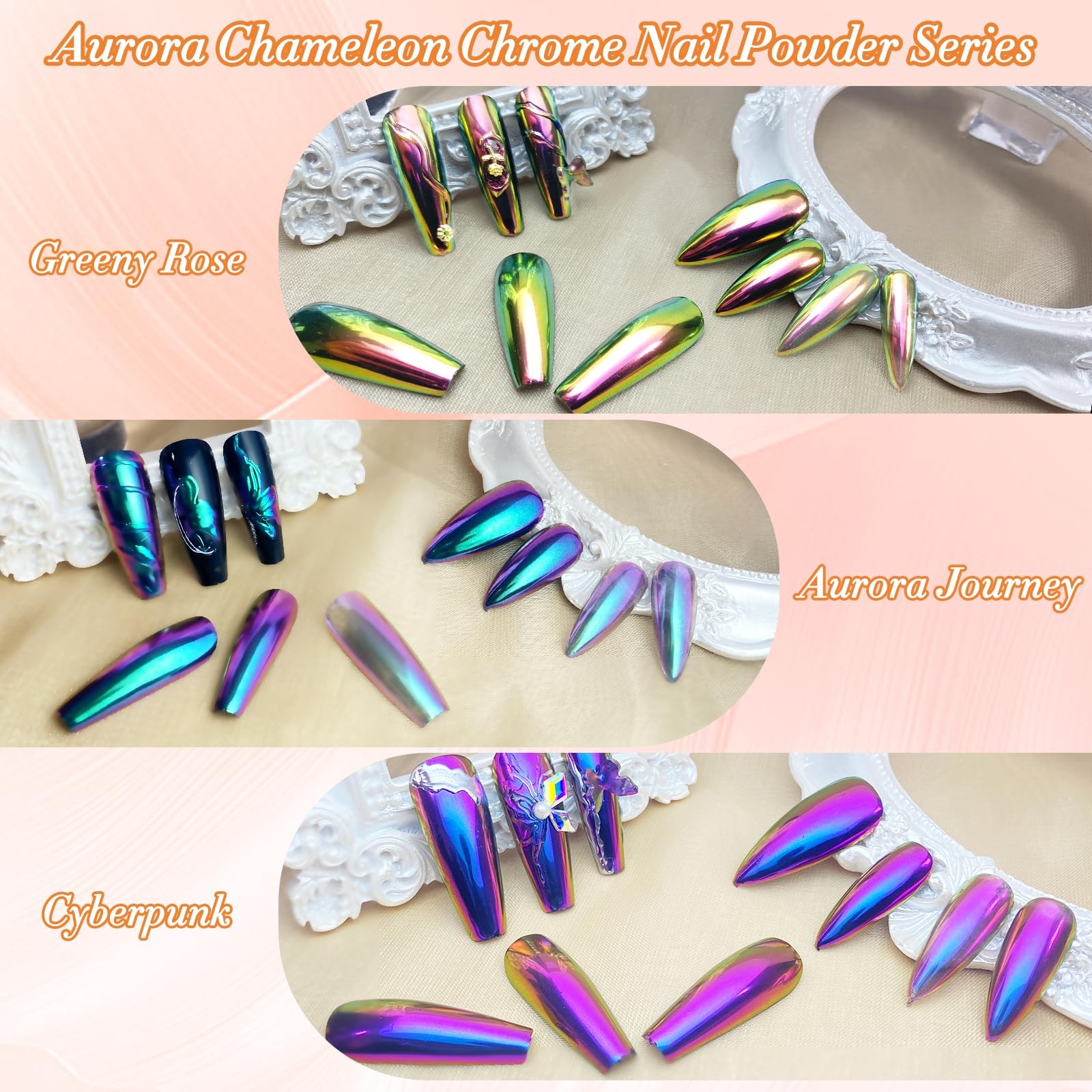 Chameleon Chrome Nail Powder, Color-Shift Nail Powder Pigment Glitter Dust Ma…
