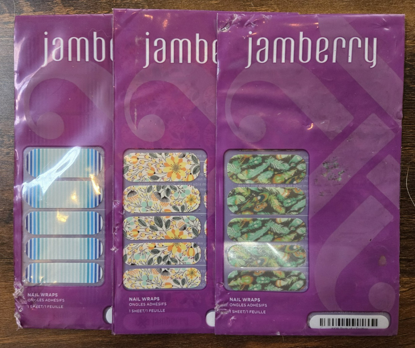 JAMBERRY NAIL WRAPS LOT of 3 Full Sets, Sweet Whimsy, Neptune, Birds of Feather