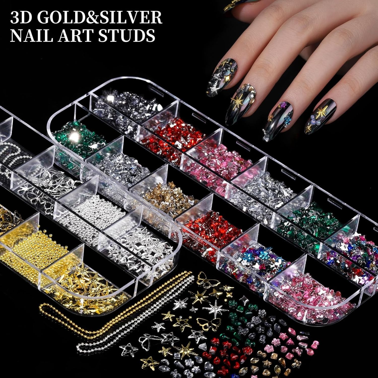 8-Box Nail Gem Kit with 3D Charms & Tools – Transform Your Nail Art Experience