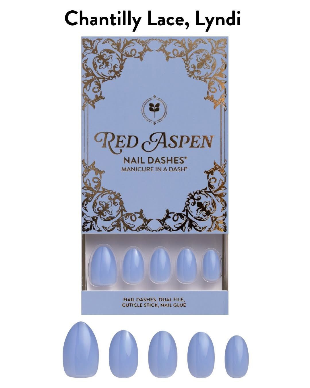 Red Aspen Press On Nails-Chantilly Lace, Lyndi-Short-Blue Almond