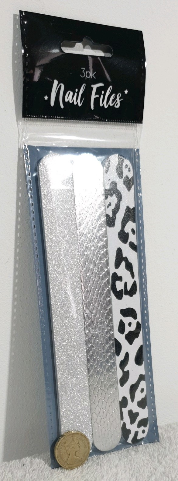 3x Sparkly BLACK/SILVER Cute Nail Files Emery Boards 3 Pk New Pretty Nail Files