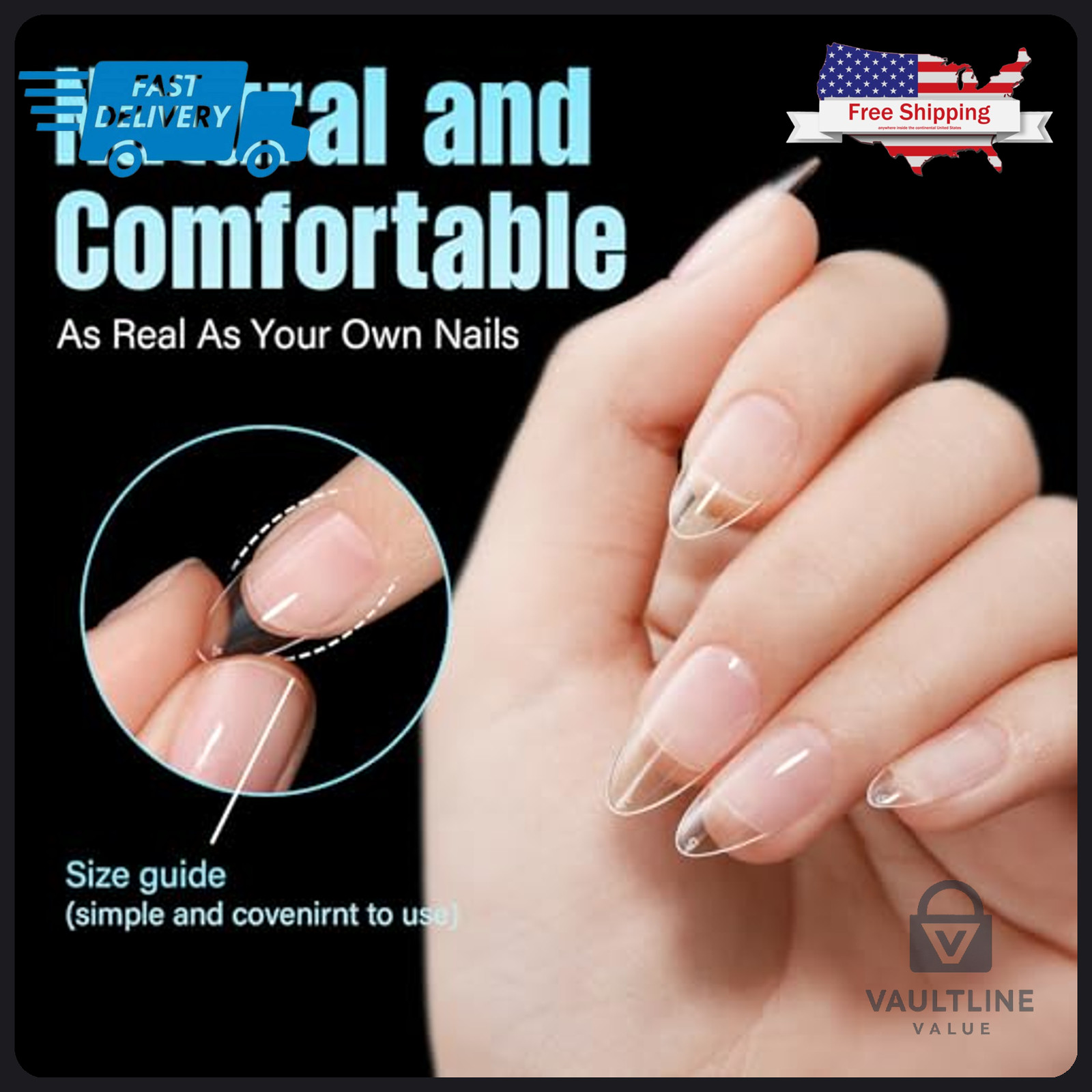 240 Piece TOMICCA Medium Almond Gel Nail Tips – Full Cover Press On Nails