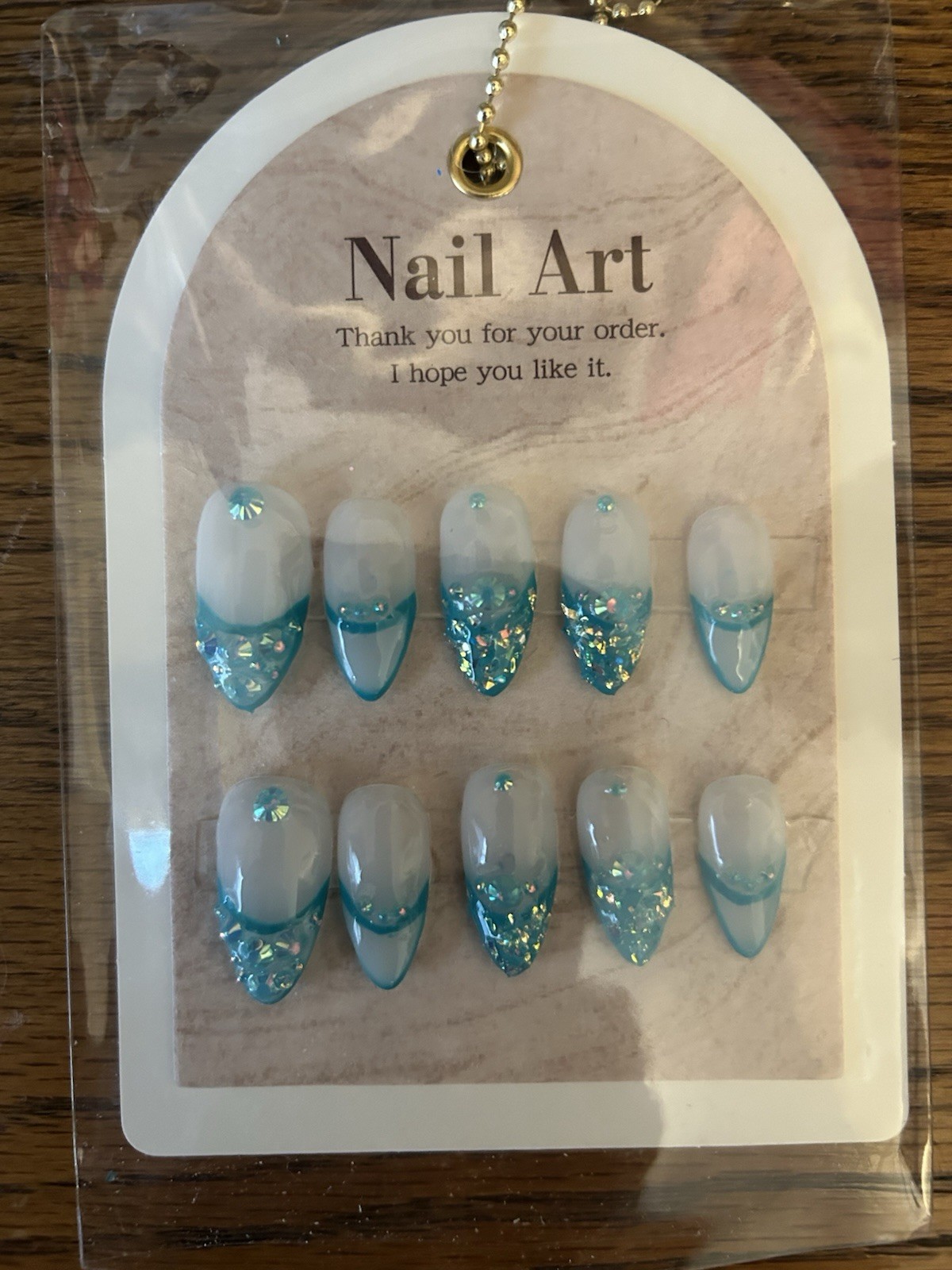 Z NAILZ! Handmade M Almond Milky White W/Turquoise French Nail & Stones Press On
