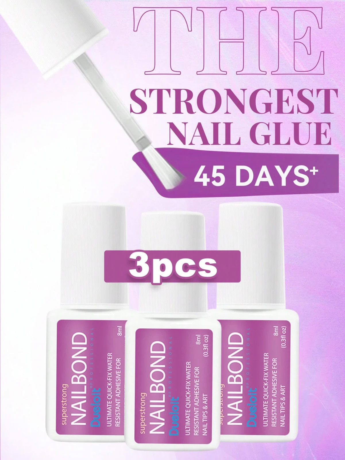 3pcs Brush-On Nail Glue Set 8ml – Strong Adhesive for Press-On&Acrylic Nails-UK