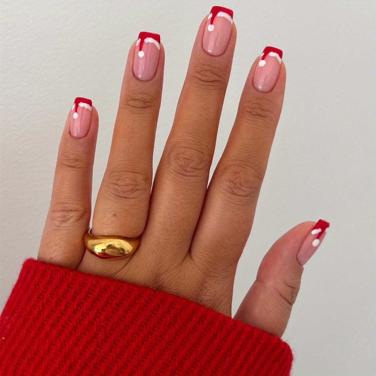 96PCS Christmas Candy Cane Press On Nails Swirl French Tip Festive Fake Nails