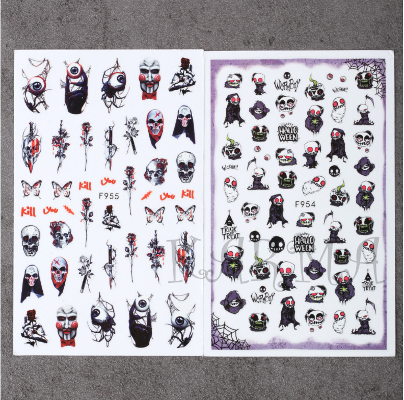 Halloween Nail Art Skull Pumpkin Ghost Witch Stickers Decals Self-Adhesive NH22