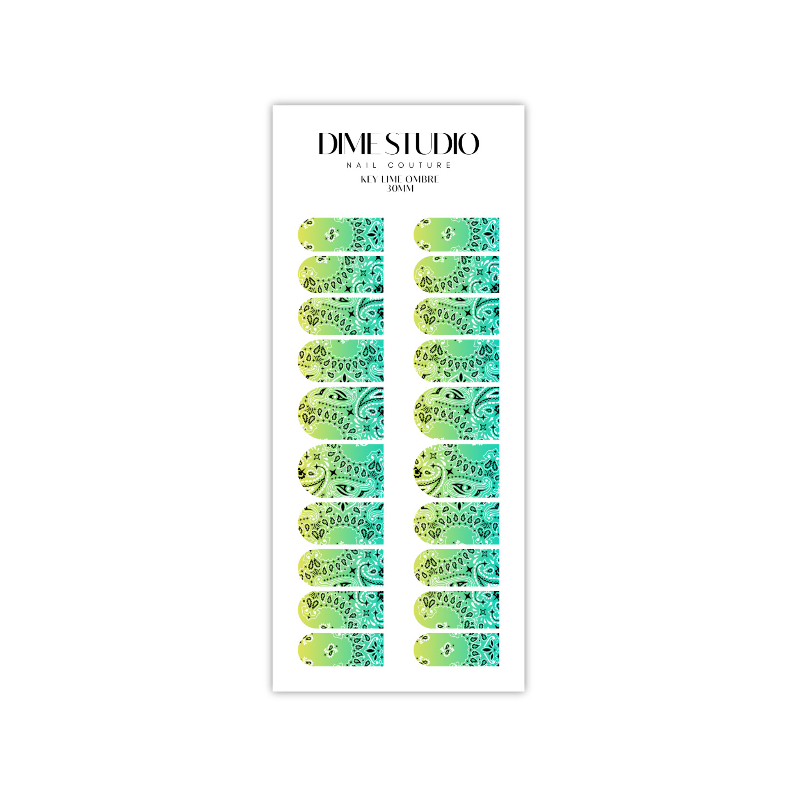 Green Key Lime Bandana Paisley Nail Decals Ombre Water Transfer Nail Wraps