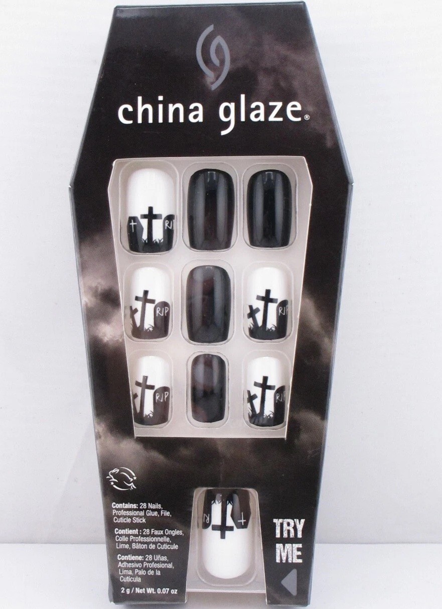 China Glaze Nail Tips Haunted Hill Grave Glue-On Nails, includes Glue 28ct, 2 PK