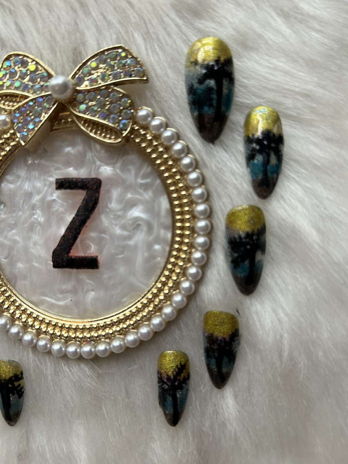 Z NAILZ!Handmade M Ballerina Metallic Shiny Palm Tree 🏝️ Press On Nails