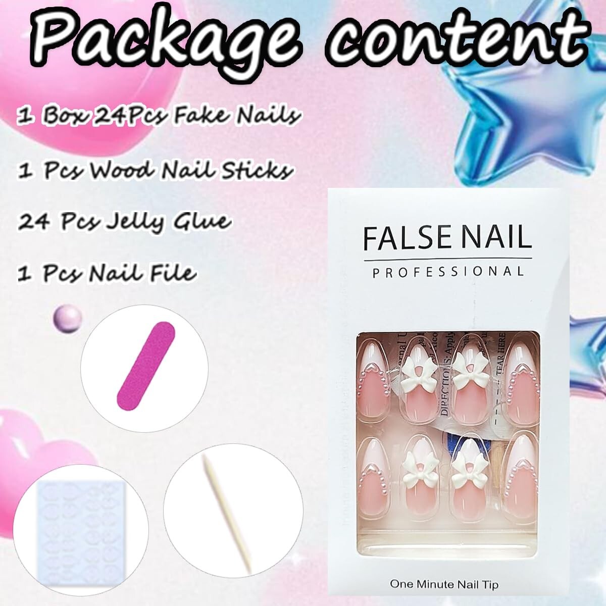 24PCS Short Press on Nails Almond Fake Nails Shiny Bare Color Small Love Full