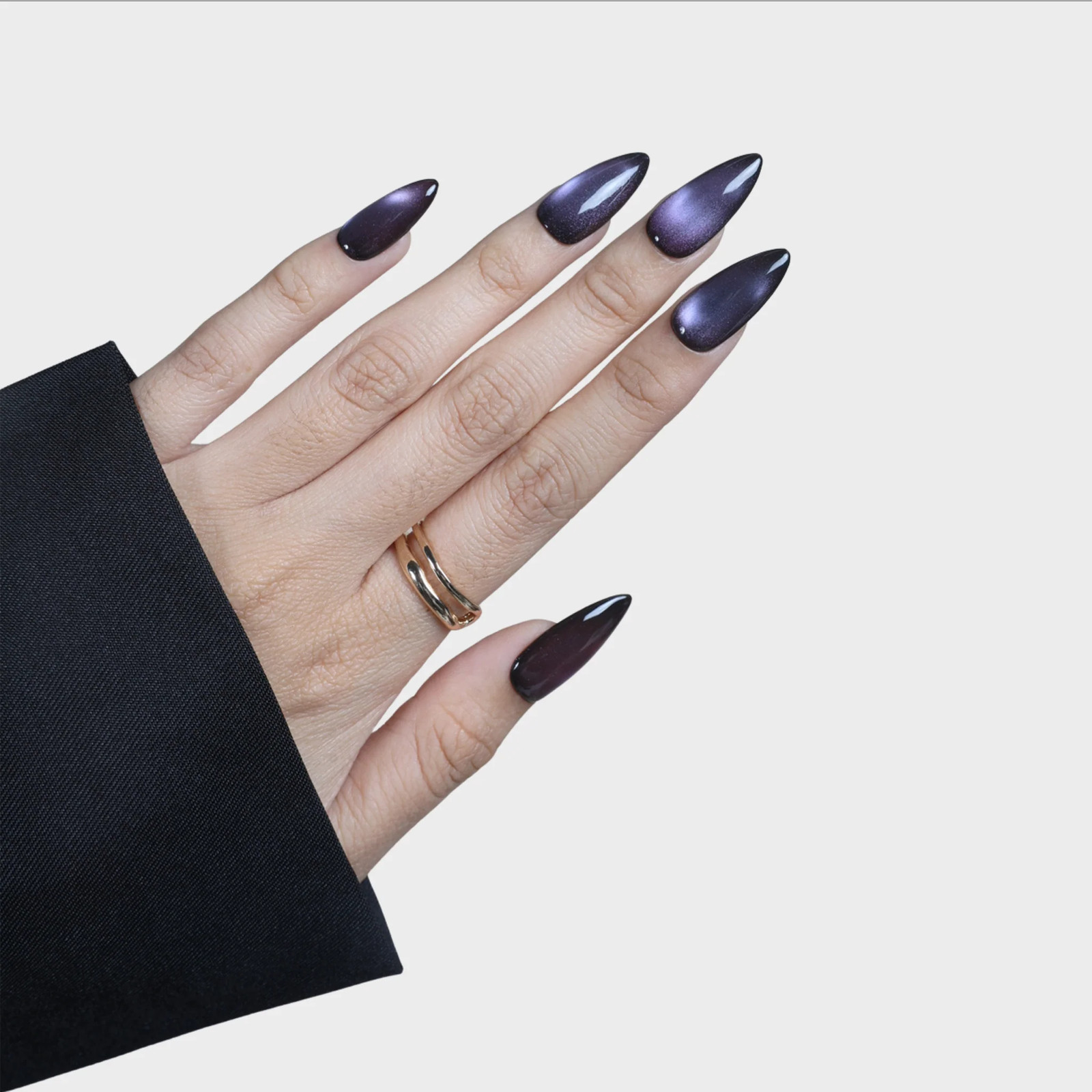 SIYOU Nightshade Medium Almond Purple Black Cat Eye Press-On Nails 10pc