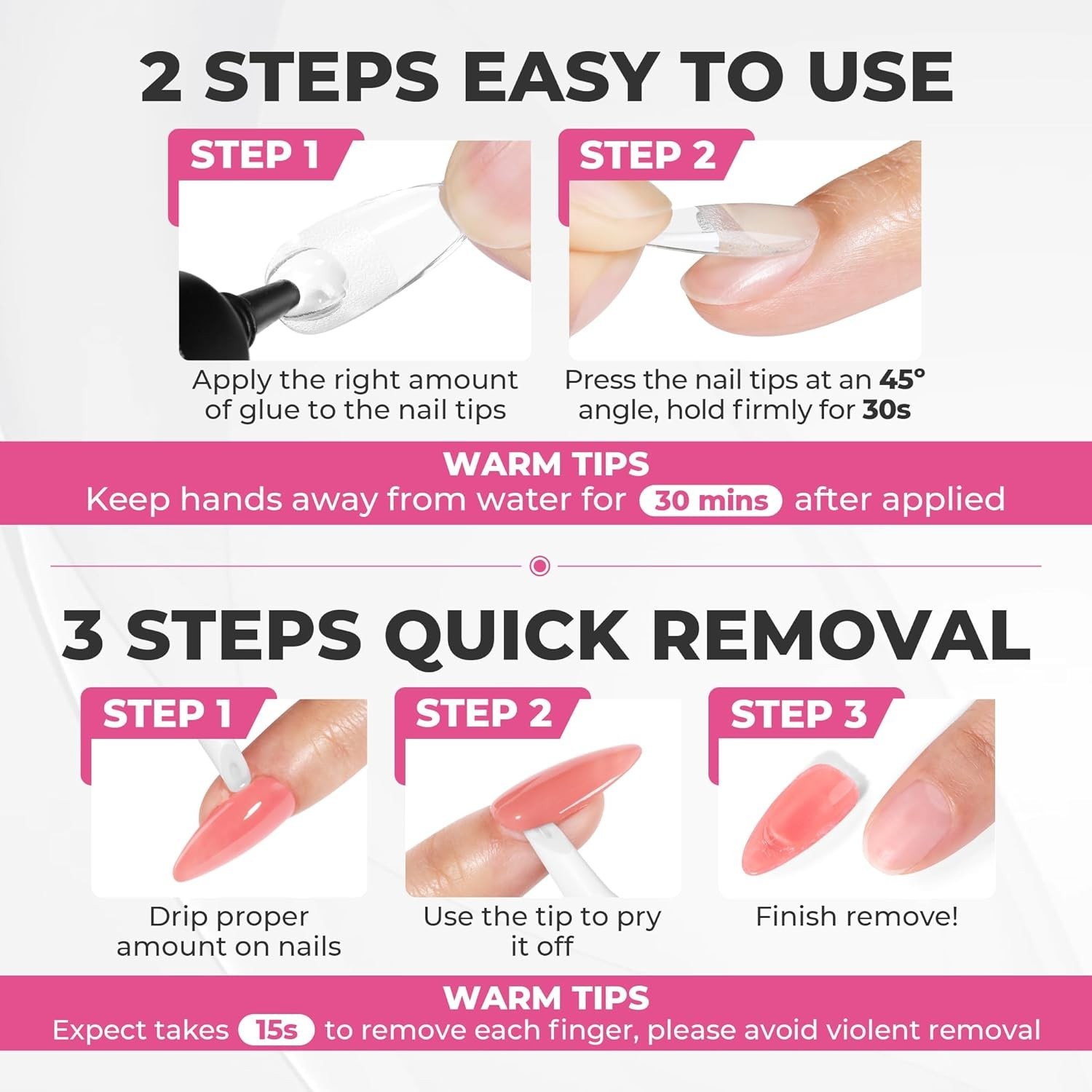 Complete Press-On Nail Kit: 15g Glue & 10ml Gentle Remover – Easy DIY Manicure