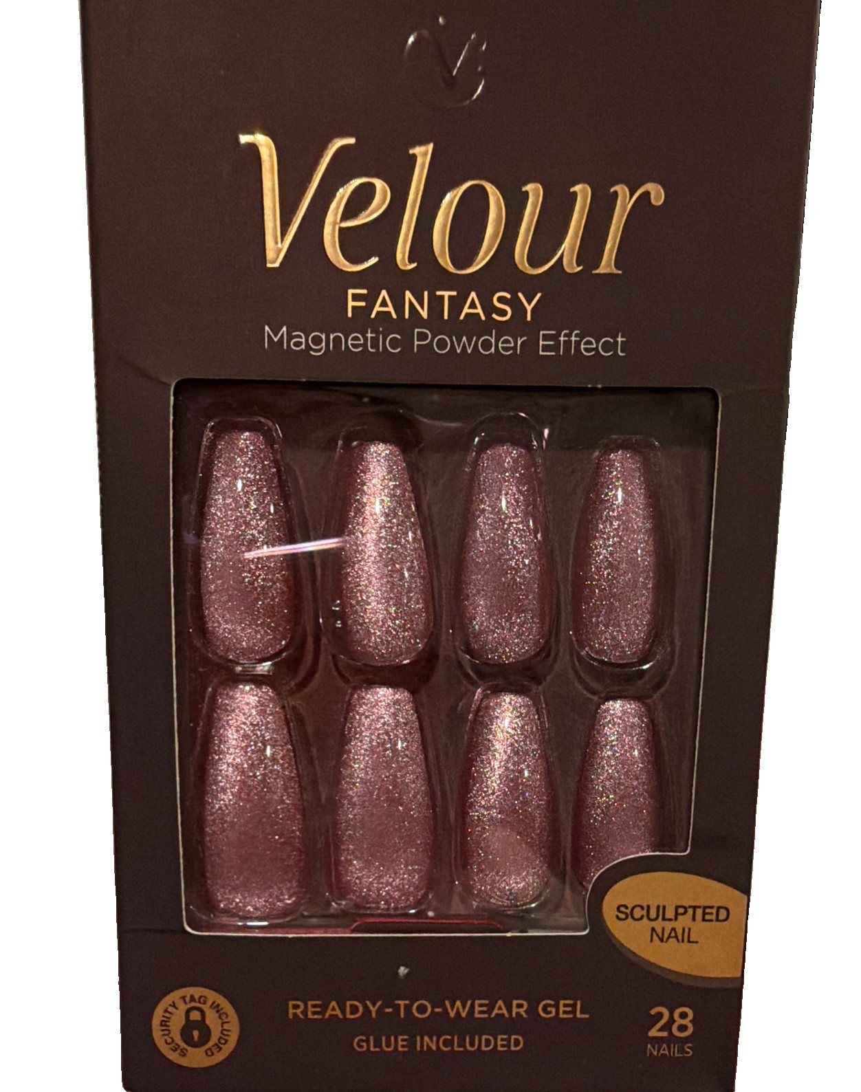 Kiss Velour Fantasy Long Length Pink Coffin Shape Nails Magnetic Powder Effect