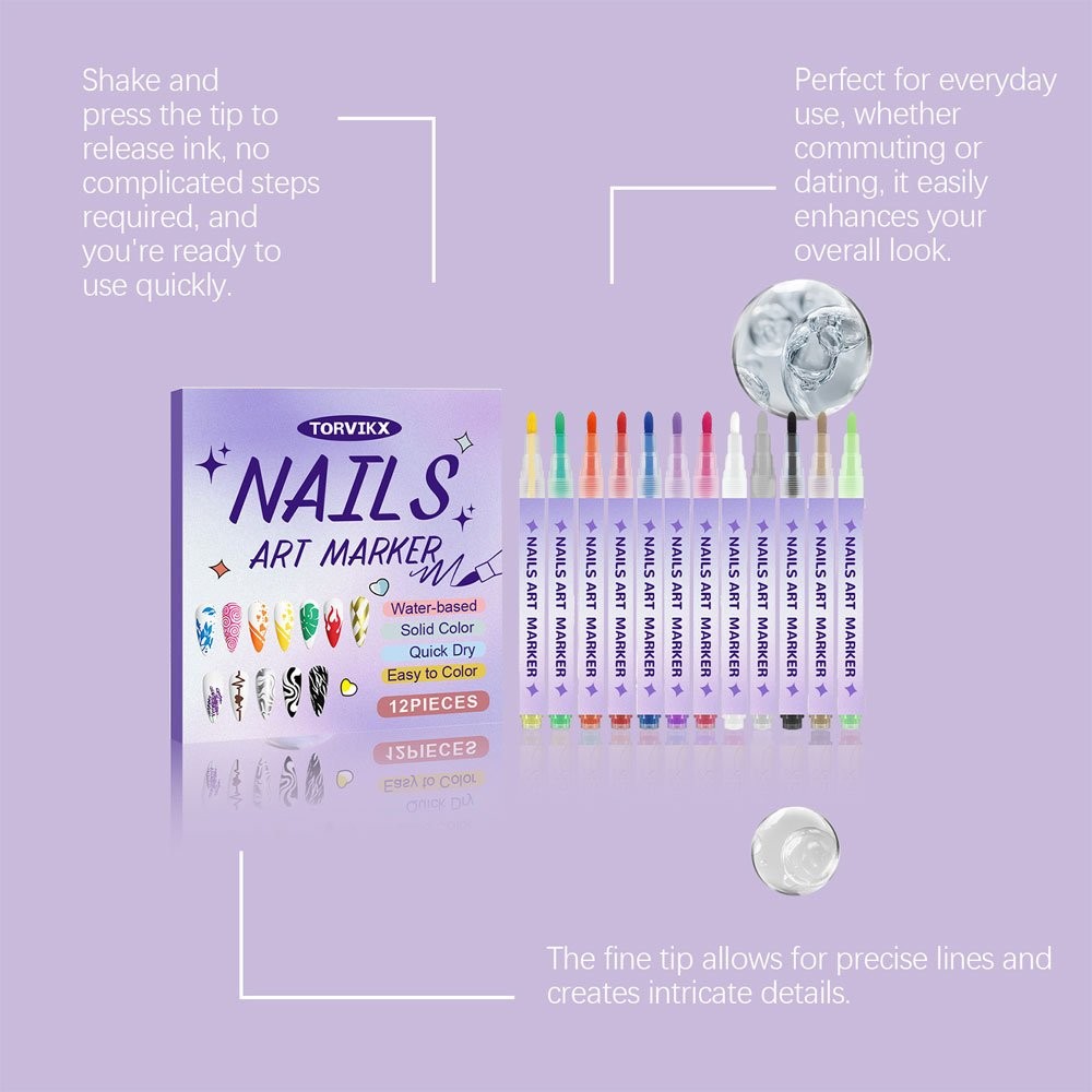 12 Color Nail Art Markers For Gel Nails,Nail Art Pens Set DIY Nail Art Marker JQ
