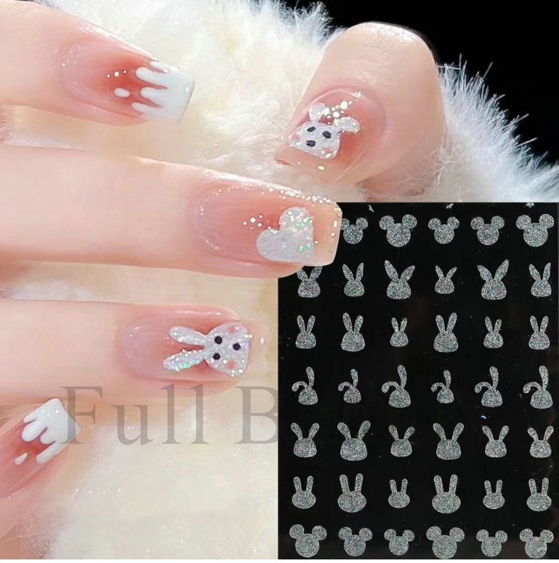 3D Sparkly Glitter Butterfly Bow Bunny Rabbit Flame Nail Art Decal Sticker NS49