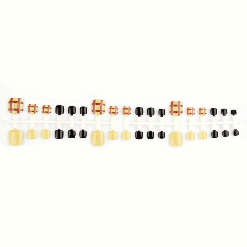 72pcs-Casual Chic Toe Press on Nails, Short Square Black & Yellow Fake Nails