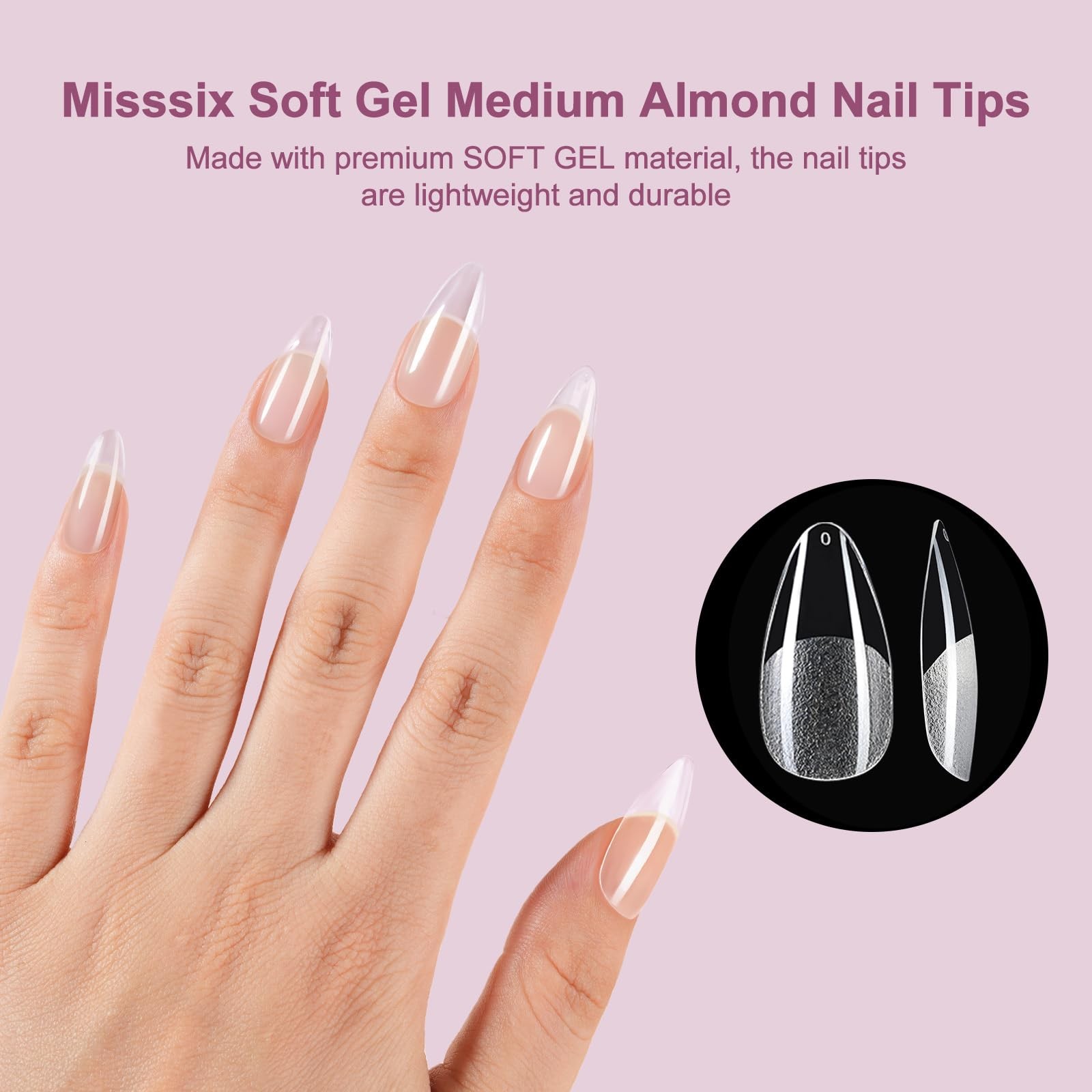 Medium Almond Gel Nail Tips Kit, 360Pcs Pre Etched Clear gel x Fake Nails, Fu…